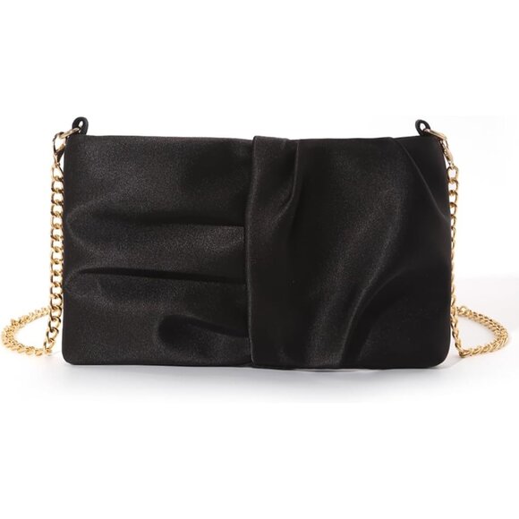 Women's Black Satin Purse Evening Clutch Hand bags Formal Party And Wedding - Picture 1 of 7